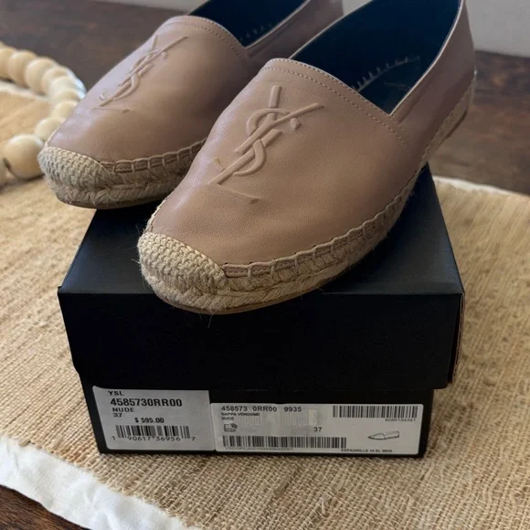 Saint Laurent nude Nappa Vendome Leather Espadrille Slip-Ons - Picture 3 of 7